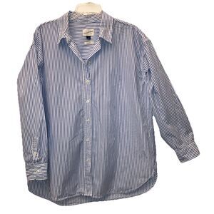 UNIVERSAL THREAD sz L 100% Cotton OVERSIZED FIT Blue White Stripe Shirt Blouse
